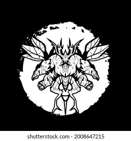 bug warrior. Coloring book antistress for children and adults. Zen-tangle style.Black and white drawing.Hand draw