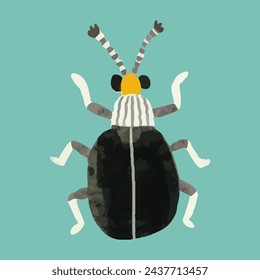 Bug, watercolor painting vector of cute insect. isolated animal illustration.