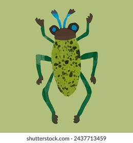 Bug, watercolor painting vector of cute insect. isolated animal illustration.