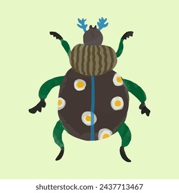 Bug, watercolor painting vector of cute insect. isolated animal illustration.