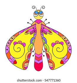Bug with wings doodle isolated, Hand drawn vector illustration.