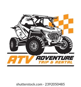 Buggy ATV Ilustración vectorial de aventura, perfecta para el diseño de camisetas y el logotipo Buggy Shop and Rental	
