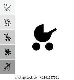 Buggy icon. collection of 6 buggy filled and outline icons such as baby stroller. editable buggy icons for web and mobile.