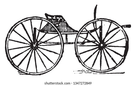 Buggy is a light four wheeled vehicle in common use in the late 19th century, vintage line drawing or engraving illustration.