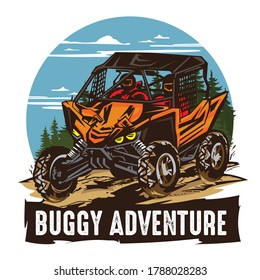 Buggy race adventure vector illustration, perfect for t shirt, sticker, all type merchandise, competition or event logo design