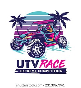 Ilustración vectorial de la aventura de la carrera de buggy, perfecta para camisetas, pegatinas, todo tipo de mercancía, competencia o diseño del logotipo del evento