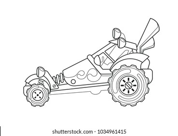 Buggy Side View Coloring Book. Line Art.