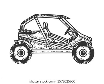 Buggy sport car sketch engraving vector illustration. T-shirt apparel print design. Scratch board imitation. Black and white hand drawn image.