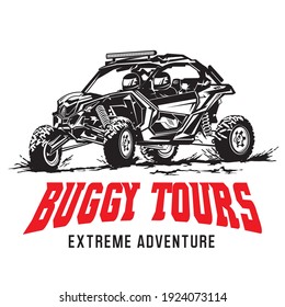 Buggy und UTV Rennen Abenteuer Vektorgrafik Logo, perfekt für Touren und Renn Event Logo auch T-Shirt Design