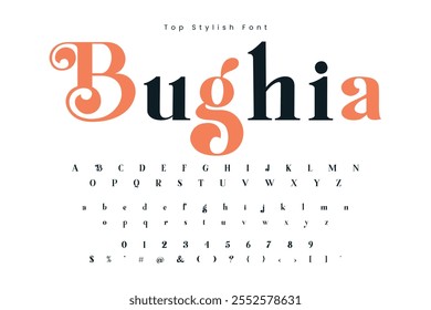 Bughia Stylish alphabet display vector font and Beautiful luxury Font