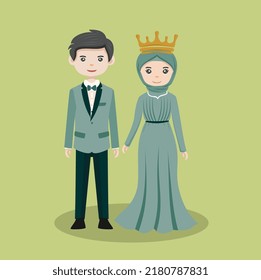 Buginese muslim couple with green suit.