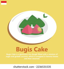 	
bugis, sticky rice cake with sweet palm sugar inside, indonesian - asian food menu design vector illustration