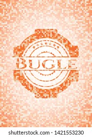 Bugle abstract emblem, orange mosaic background