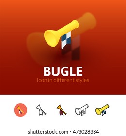 Bugle color icon, vector symbol in flat, outline and isometric style isolated on blur background
