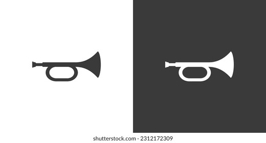 Bugle flat web icon. Bugle logo design. Brass instrument simple bugle sign silhouette icon with invert color. Bugle solid black icon vector design. Musical instruments concept