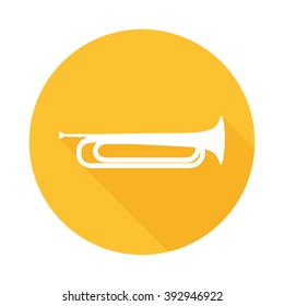 Bugle Hunting Horn - Vector Illustration Of Brass Instrument In Orange Color Round Form.