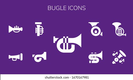 Bugle Icon Set. 9 Filled Bugle Icons. Included Trumpet, French Horn, Tuba, Trombone Icons