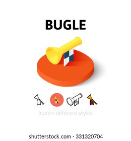 Bugle Icon, Vector Symbol In Flat, Outline And Isometric Style