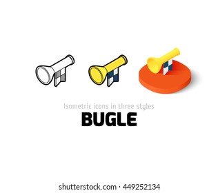 Bugle icon, vector symbol in flat, outline and isometric style