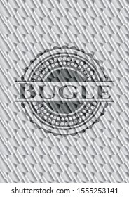 Bugle silver color emblem or badge. Scales pattern. Vector Illustration. Detailed.