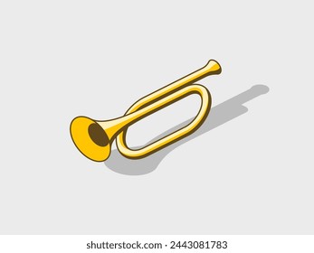 Bugle trumpet isometric vector illustration with shadow