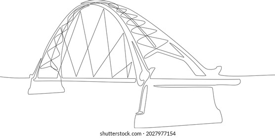 Puente Bugrinsky Novosibirsk. Dibujo continuo de líneas. Esquema, arte de línea delgada, dibujo a mano. Ilustración del vector aislada en fondo blanco
