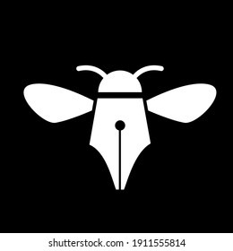 bugs bee with pen writer vector logo icon illustration design