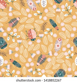 Bugs and Beetles Summer Vector Seamless Pattern