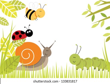 Bugs Border Cute bugs creating border including snail, ladybird, caterpillar and bee.