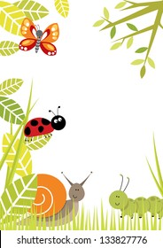 Bugs Border Portrait format bug/insect border with lots of copy space. Includes butterfly, ladybird, snail, caterpillar.