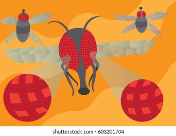 Bugs' eyes-
an enlarged visual representation of a fly's compound eyes