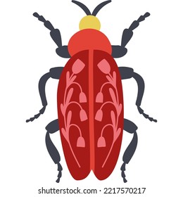 Bugs with flowers. Decorative insects with botanical illustration. Cute beetles and floral elements.
