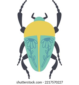 Bugs with flowers. Decorative insects with botanical illustration. Cute beetles and floral elements.
