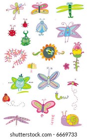 Bugs and Flowers  - set of spring illustrations.  To see similar design elements,  please visit my gallery