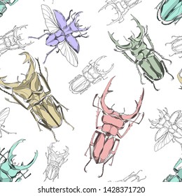 bugs hand drawn seamless pattern