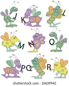 Bugs Holding Alphabet. Individually grouped.
