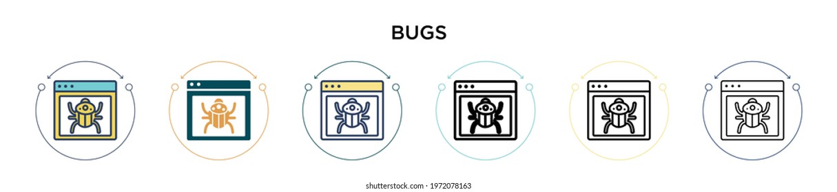 Bugs icon in filled, thin line, outline and stroke style. Vector illustration of two colored and black bugs vector icons designs can be used for mobile, ui, web