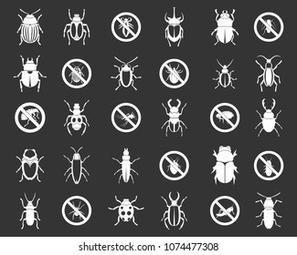 Bugs icon set vector white isolated on grey background 