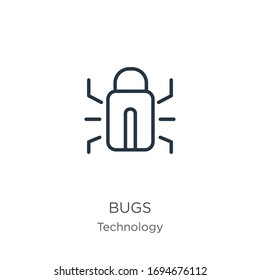 Bugs icon. Thin linear bugs outline icon isolated on white background from technology collection. Line vector sign, symbol for web and mobile