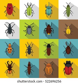 Bugs icons set. Flat illustration of 16 bugs vector icons for web