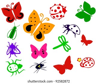 Bugs. insect. illustration with insects isolated on white background. Set of various insects. Butterflies, bug, dragonfly, ant, spider, ladybird.