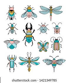 Bugs, insects, Butterfly, ladybug, beetle, swallowtail, dragonfly collection. Modern set of icons, symbols and illustrations - Vector
