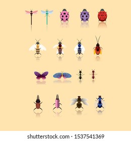 Bugs, Insects. Colourful Set Of Icons and illustration - Vector.