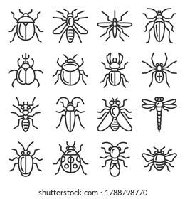 Bugs and Insects Icons Set on White Background. Vector