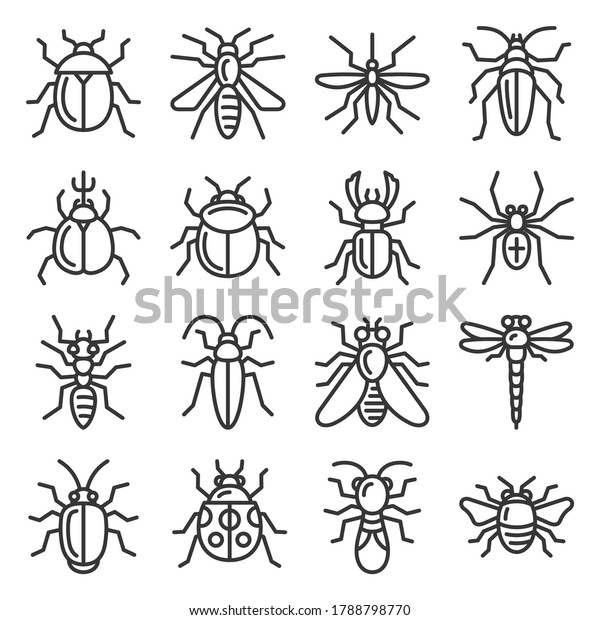 Bugs\
and Insects Icons Set on White Background.\
Vector
