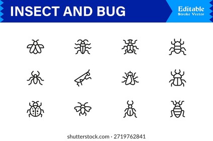 Bugs and Insects Line Icon Collection - Ilustrações únicas, perfeitas para pixels e editáveis para a vida selvagem