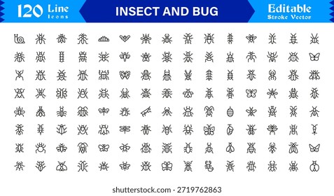 Bugs and Insects Line Icon Collection – Unique, Pixel-Perfect, and Editable Wildlife Illustrations