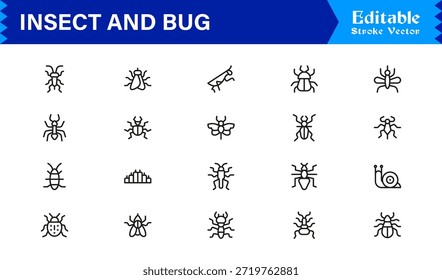 Bugs and Insects Line Icon Collection - Ilustrações únicas, perfeitas para pixels e editáveis para a vida selvagem