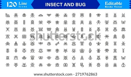 Bugs and Insects Line Icon Collection – Unique, Pixel-Perfect, and Editable Wildlife Illustrations