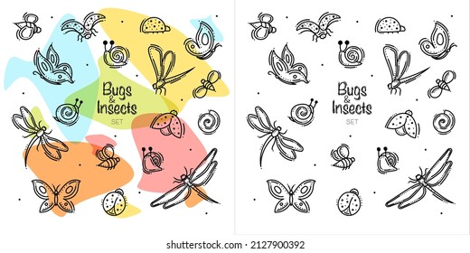 Bugs and Insects Set With Colorful Spots